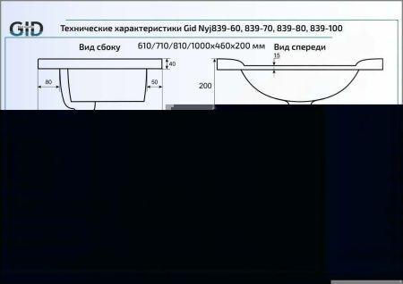 Раковина из сантехнического фаянса Gid Simple-N 71124 100х50 встраиваемая цвет белый 1 отверстие под смеситель