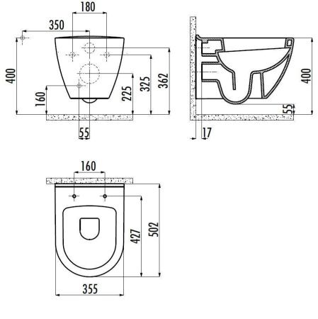 Чаша унитаза подвесная Creavit TERRA TP325-11SM00E-0000 цвет черный без сиденья душевой смыв