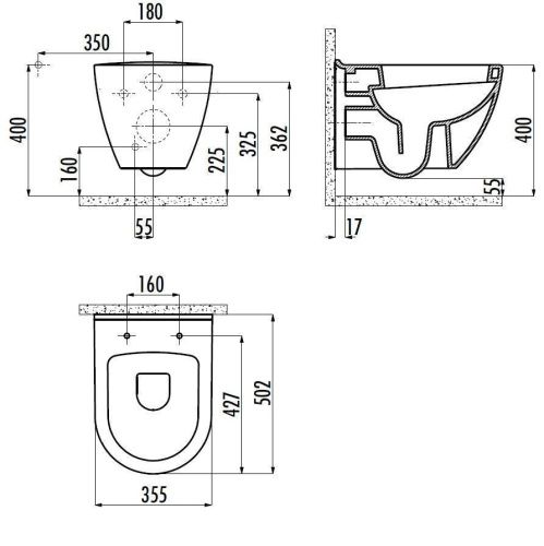 Чаша унитаза подвесная Creavit Terra TP325-11CB00E-0000 цвет белый без сиденья душевой смыв - фото 2