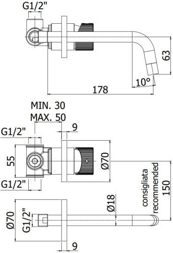 Смеситель для раковины Paffoni Jo JO006CR70 встраиваемый в стену хром - фото 2