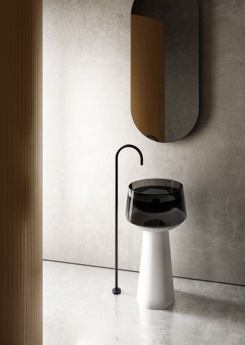 Раковина из полиэфирной смолы Abber KRISTALL AT2706White-Onyx 50х50 напольная цвет белый/черный без отверстий под смеситель - фото 3