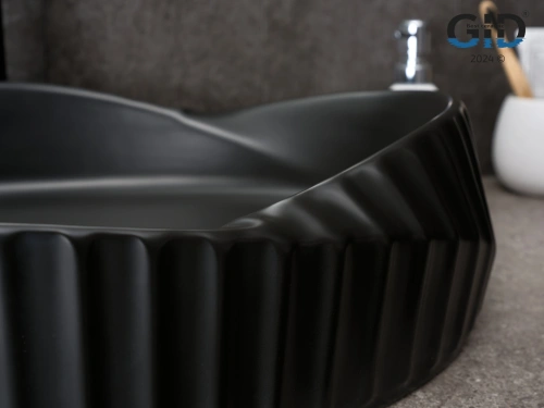 Раковина керамическая Gid Creativo 53358 60х40 накладная цвет черный без отверстий под смеситель - фото 4