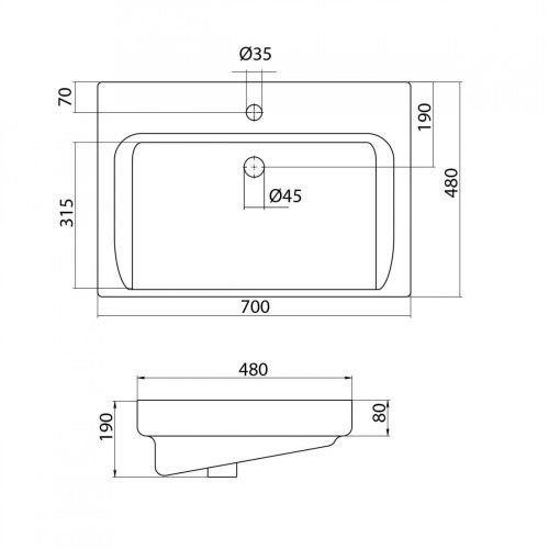 Раковина керамическая Onika Тигода 1WH302083 70х50 накладная цвет белый 1 отверстие под смеситель - фото 4