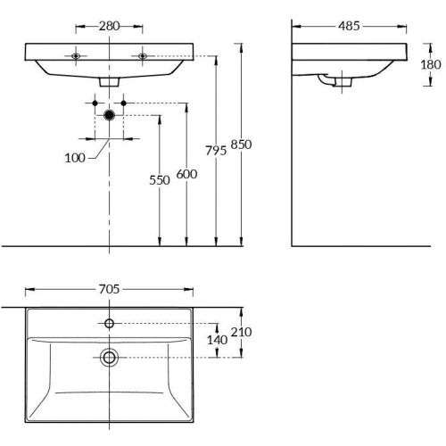 Раковина керамическая Kerama Marazzi CUBO CU.wb.70 70х50 подвесная цвет белый 1 отверстие под смеситель - фото 2