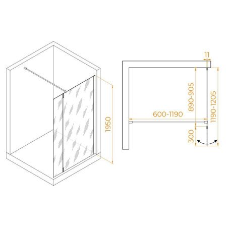 Душевая перегородка RGW Walk In 351005093-16 90х195 стекло прозрачное профиль золото