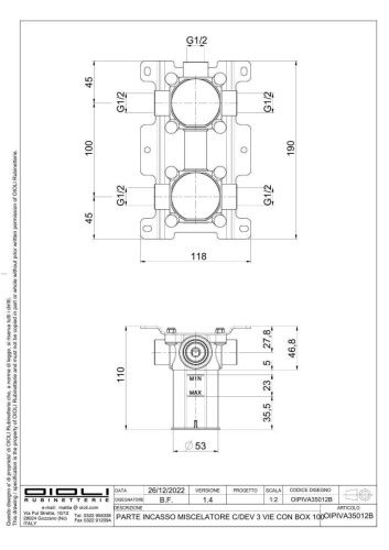 Внутренняя часть встраиваемого смесителя Oioli Universal OIPIVA35012B - фото 2