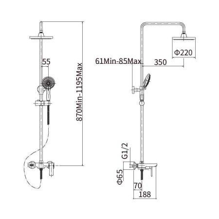Душевая стойка Fashun A2451-7 настенная цвет черный/хром