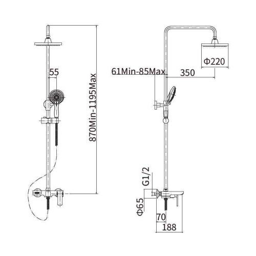 Душевая стойка Fashun A2451-7 настенная цвет черный/хром - фото 3