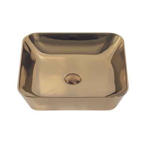 Раковина из сантехнического фаянса Abber RECHTECK AC2205GG 40х40 накладная цвет золото без отверстий под смеситель - фото 3