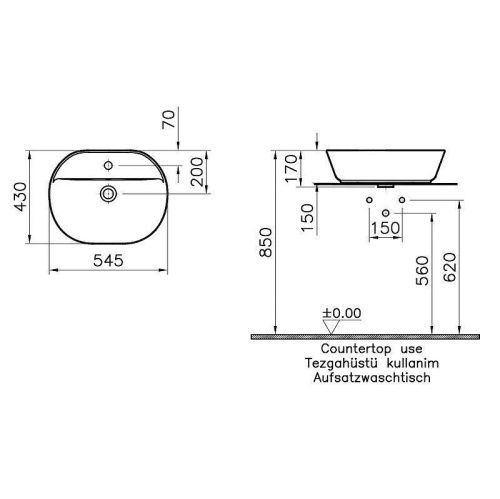 Раковина из сантехнического фарфора Vitra Geo 7428B003-0001 60х40 накладная цвет белый 1 отверстие под смеситель - фото 2