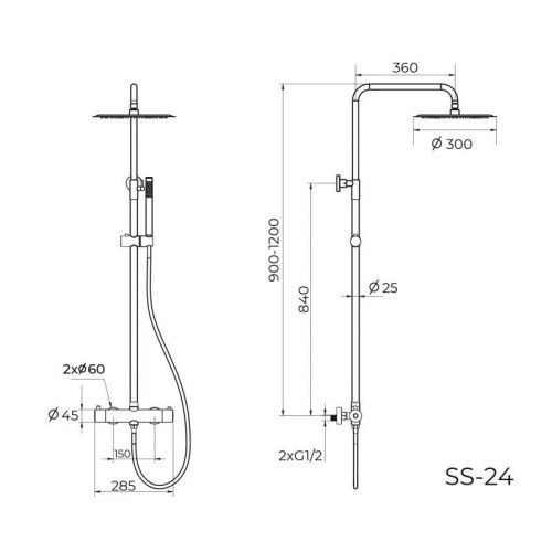 Душевая стойка Knotlor SS-24/BL настенная цвет черный с термостатом - фото 3