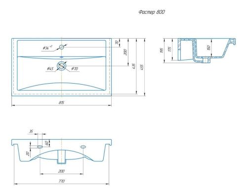 Раковина керамическая Onika Фостер 4640021064733 80х50 накладная цвет белый 1 отверстие под смеситель - фото 2