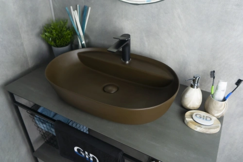Раковина керамическая Gid Lago 53342 60х40 накладная цвет коричневый 1 отверстие под смеситель - фото 2