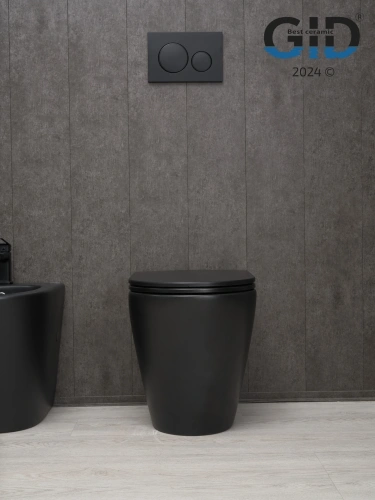 Унитаз приставной Gid Cortado 62212Y черный матовый с сиденьем микролифт безободковый душевой смыв - фото 3