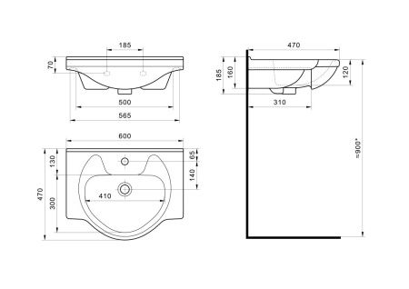 Раковина из сантехнического фарфора Santek Байкал WH109652 60х50 накладная цвет белый