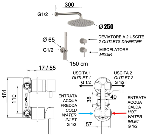 Душевая система Remer X Style Inox SSX92PS02UFM25 встраиваемая в стену цвет нержавеющая сталь - фото 2