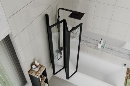 Душевая шторка на ванну Cerutti SPA BOUNA-B 130х140 стекло прозрачное профиль черный ориентация универсальная