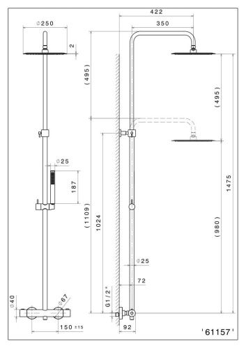 Душевая стойка Kerama Marazzi OLE 61157KM.21.018 настенная цвет хром с термостатом - фото 2
