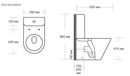 Унитаз напольный с бачком MILLEAU 8380 ONYX 8380 белый с сиденьем микролифт безободковый смыв воронка-водоворот - фото 2