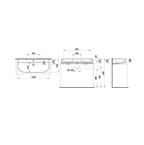 Раковина Laufen Sonar 8.1634.7.000.104.1 100х40 накладная цвет белый 1 отверстие под смеситель - фото 2