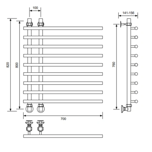 Полотенцесушитель водяной Veconi Tufo T801070GR 70х80 серый - фото 3