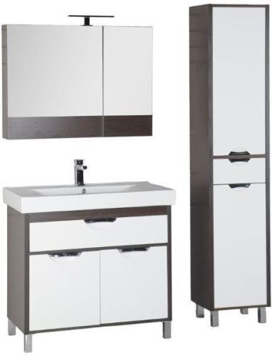 Комплект мебели: тумба с раковиной + зеркало-шкаф Aquanet Гретта 00172720 90х50 напольный цвет белый/коричневый - фото 2