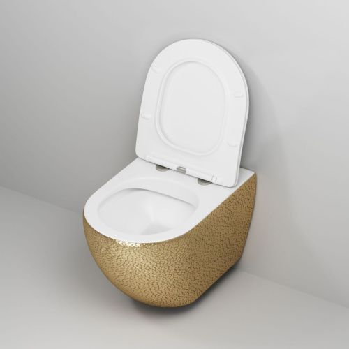 Унитаз подвесной Grossman Color GR-4411GWLS белый/золото с сиденьем микролифт безободковый каскадный смыв - фото 4