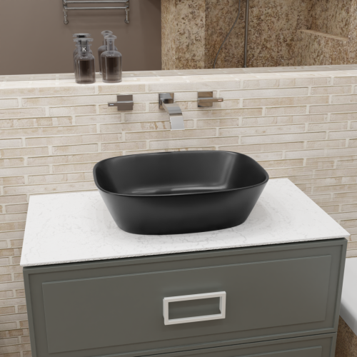 Раковина из сантехнического фаянса CHARUS TORRE BIANCA 700-026B 50х40 накладная цвет черный без отверстий под смеситель - фото 3