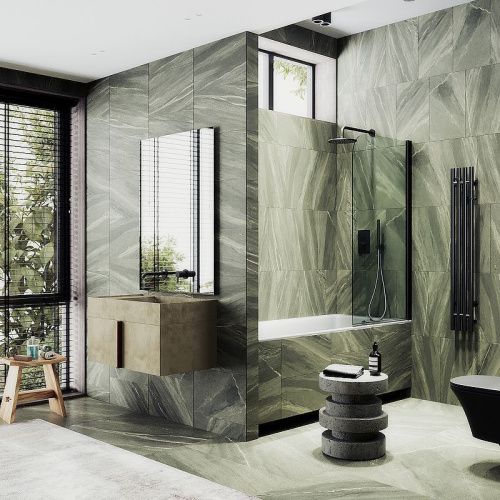 Душевая шторка на ванну Maybah Glass MGV-600-6 80х140 стекло прозрачное профиль черный ориентация универсальная - фото 2