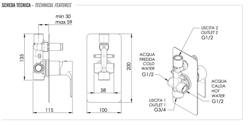 Смеситель для душа Remer Energy EY09L встраиваемый в стену хром - фото 2