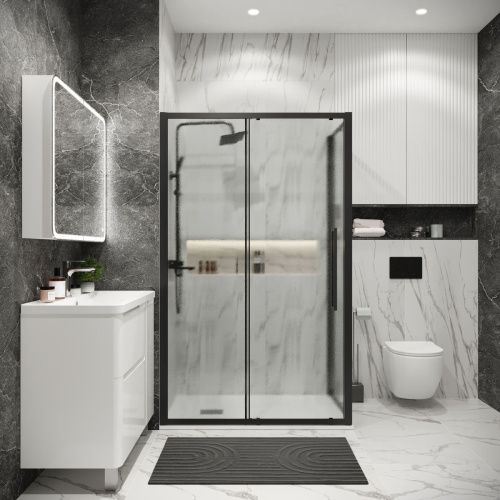 Душевая перегородка Grossman Cosmo 200.K33.02.80.21.02 80х195 стекло текстурное профиль черный - фото 4