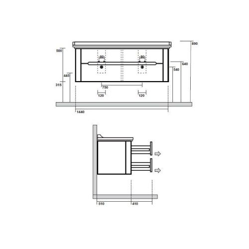 Тумба под раковину Kerasan Waldorf 925430 150х60 подвесная цвет белый - фото 2