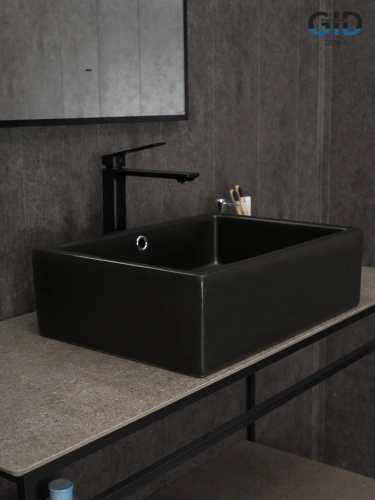 Раковина керамическая Gid Geométrico 53381 50х40 накладная цвет черный без отверстий под смеситель - фото 2