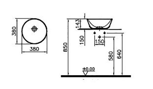 Раковина из сантехнического фарфора Vitra Geo 7421B003-0016 40х40 накладная цвет белый без отверстий под смеситель - фото 3
