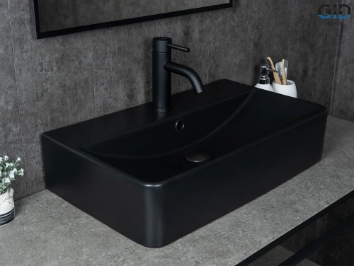 Раковина керамическая Gid Geométrico 53361 60х40 накладная цвет черный 1 отверстие под смеситель - фото 4