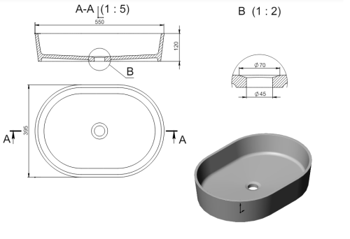 Раковина из искусственного камня Holbi ARIEL 2.02.011.44.4 60х40 накладная цвет серый - фото 4