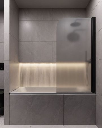 Душевая шторка на ванну Timo T31 80х140 стекло матовое профиль черный ориентация универсальная