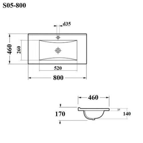 Раковина из сантехнического фарфора Bond Cube S05-800 80х50 встраиваемая цвет белый 1 отверстие под смеситель - фото 4