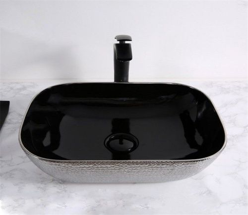 Раковина из сантехнического фаянса CeramaLux D1333H020 50х30 накладная цвет черный без отверстий под смеситель - фото 3