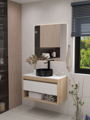 Раковина из сантехнического фарфора Teymi Lina T50183 36х36 накладная цвет черный мрамор без отверстий под смеситель - фото 3