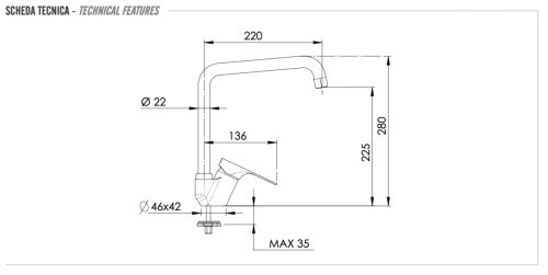 Смеситель для кухни Remer Class Line L42U на столешницу хром - фото 2