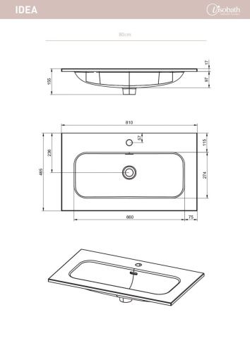 Раковина керамическая Visobath Idea 76698 80х50 встраиваемая цвет белый 1 отверстие под смеситель - фото 2