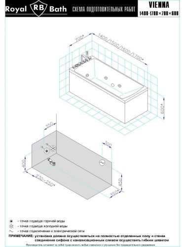 Ванна акриловая Royal Bath VIENNA RB953201ST 150х70 пристенная прямоугольная с каркасом - фото 3