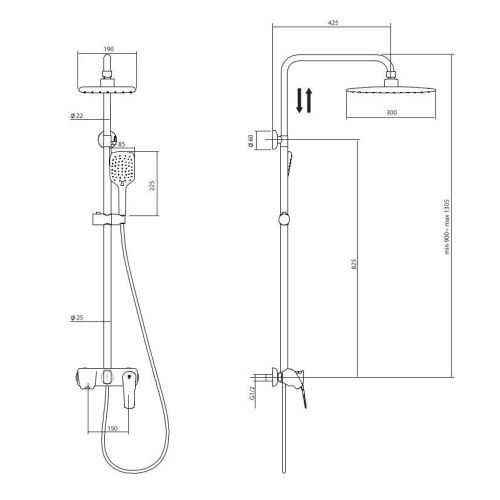 Душевая стойка Rush Nevis NE1735-40 настенная цвет хром - фото 2