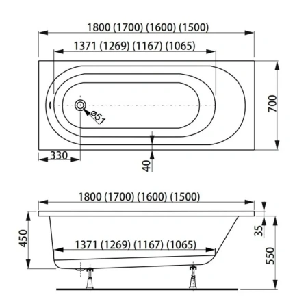 Ванна акриловая Vagnerplast Kasandra VPBA177KAS2X-04 170х70 пристенная прямоугольная без каркаса