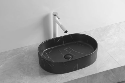 Раковина из сантехнического фарфора Cerutti SPA CR0055B MMB1 50х40 накладная цвет черный без отверстий под смеситель