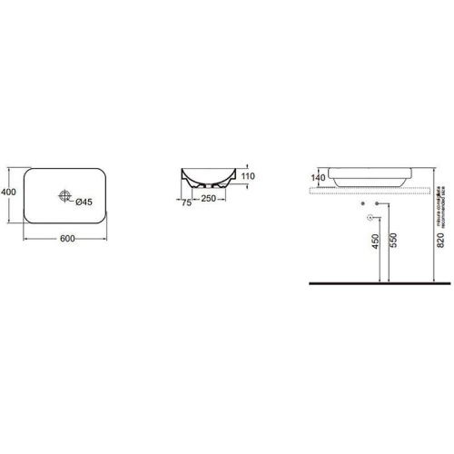 Раковина из сантехнического фаянса Azzurra ELEGANCE ELLG060400S0BI/(ESO60 bi)*0 60х40 накладная цвет белый без отверстий под смеситель - фото 2