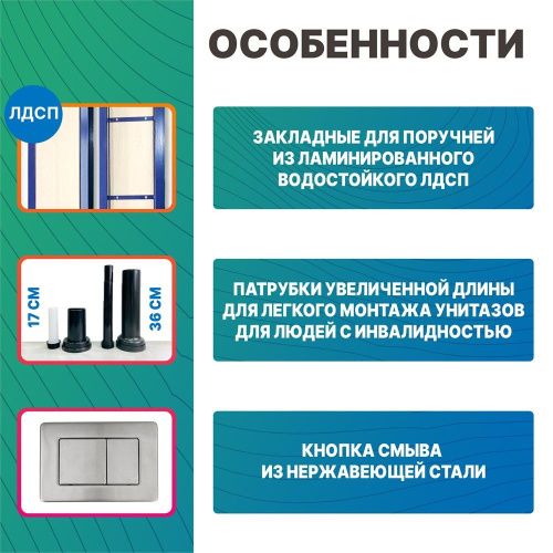 Инсталляция с закладными для подвесного унитаза для инвалидов с кнопкой смыва из нержавеющей стали Dstrana SANTEYA STEEL 9198 - фото 2