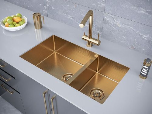 Кухонная мойка Paulmark ALLER 78/2S UNI PM527844-BG 44х39 цвет брашированное золото поверхность матовая - фото 3