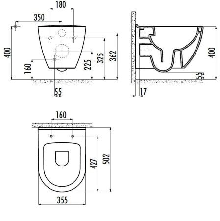 Чаша унитаза подвесная Creavit Terra TP329-00CB00E-0000 цвет белый без сиденья смыв торнадо